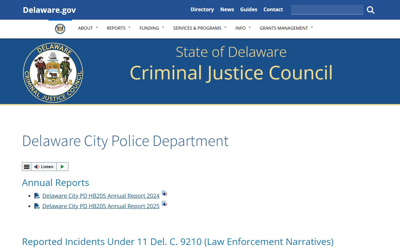 Delaware City Recent Bookings CJC disclosure page