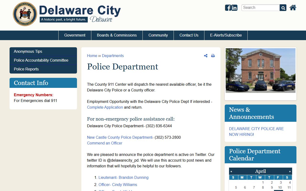 Delaware City Recent Bookings police department page