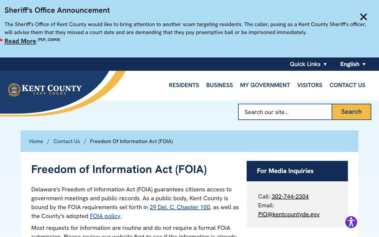 Kent County Recent Bookings FOIA request page