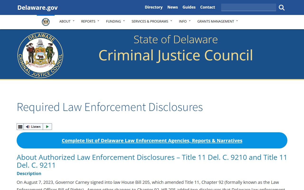 Delaware Recent Bookings CJC law enforcement disclosures