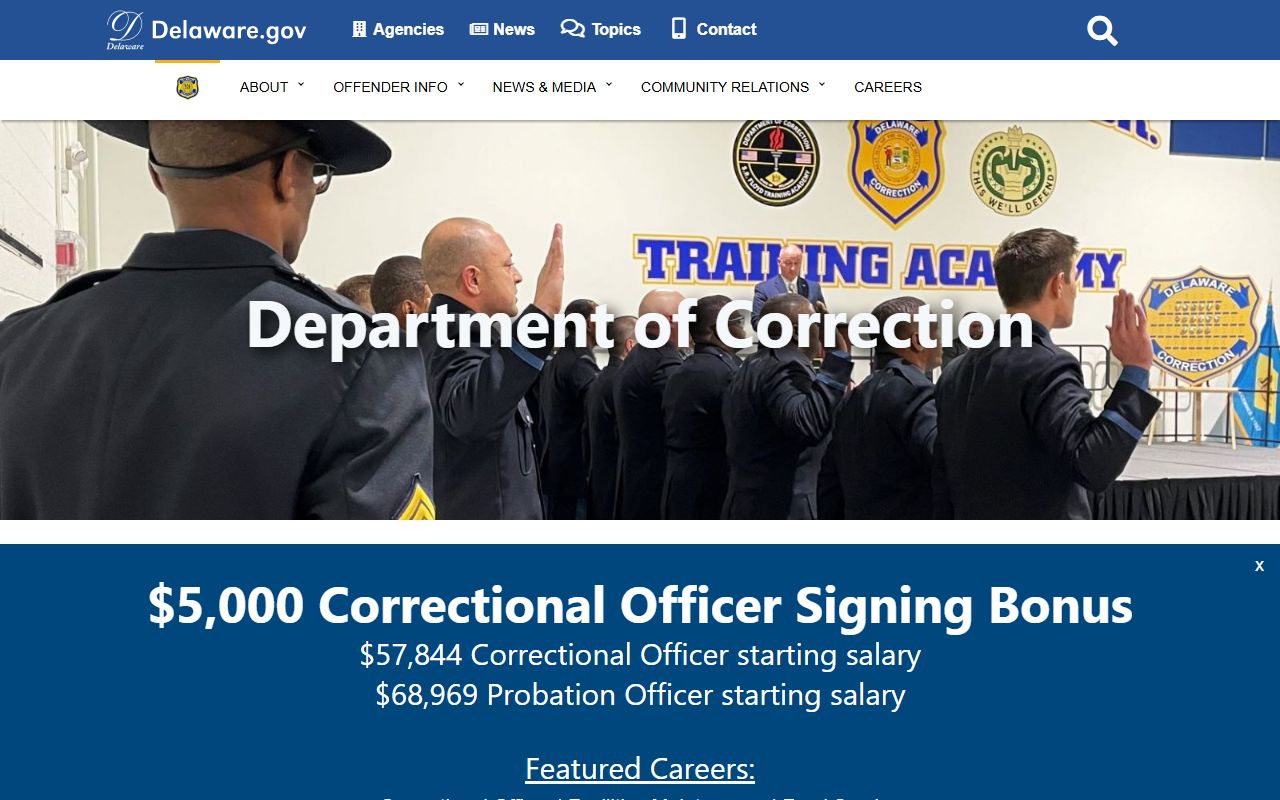 Delaware Recent Bookings Department of Correction site