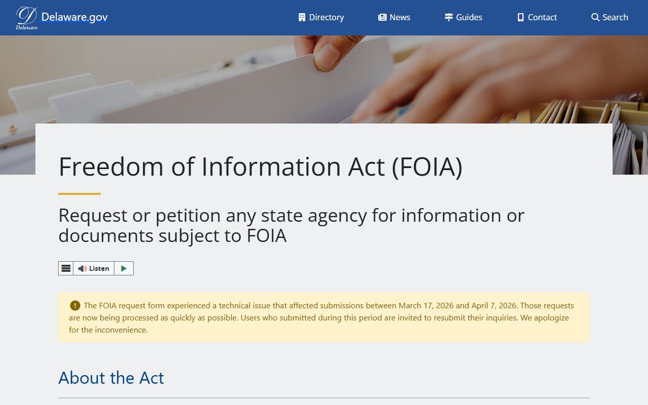 Delaware Recent Bookings state FOIA portal
